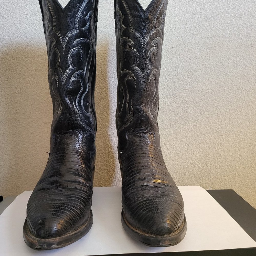 Men's Tony Lama Nacogdoches Teju Lizard Cowboy Boots Size 7D, Black